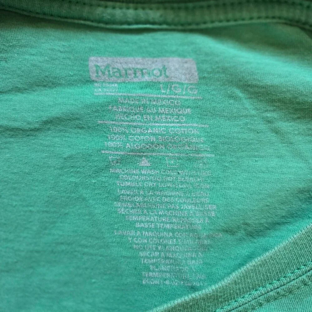 Marmot 100% Organic Cotton Graphic T-Shirt Men's Lg Green Mountain 1974 Logo - Picture 7 of 7